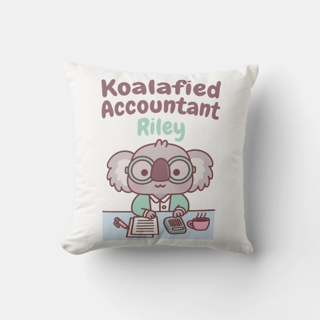 Cute Koala Bear Koalafied Accountant Funny Pun Cushion (Front)
