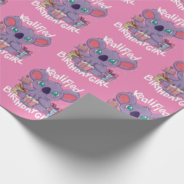 Cute Koala Bear Koalified Birthday Girl Pink Wrapping Paper (Corner)