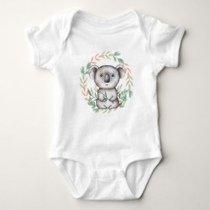 Cute Koala Bear Leaf Wreath Baby Bodysuit
