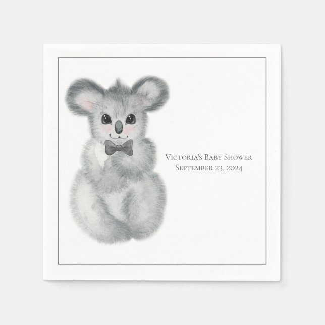 Cute Koala Bear Name  Floral Modern Baby Shower  Napkin (Front)