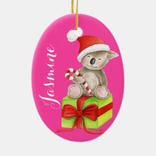 Cute koala bear named pink Christmas ornament