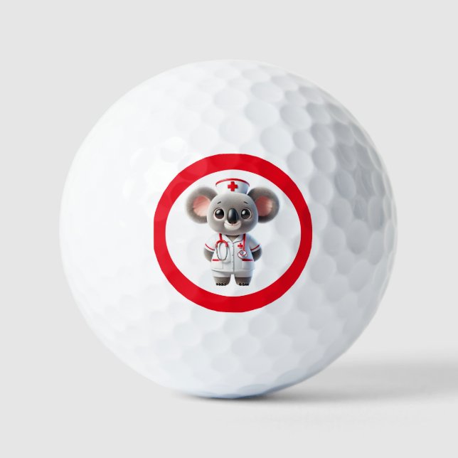 Cute Koala Bear Nurse with Red Stethoscope Golf Balls (Front)