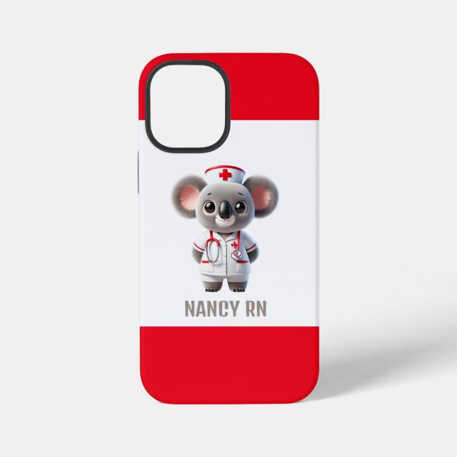 Cute Koala Bear Nurse with Red Stethoscope iPhone Case (Back)