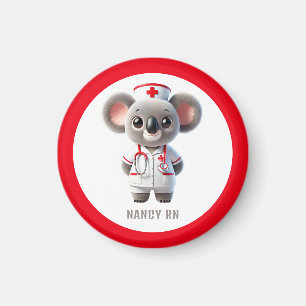 Cute Koala Bear Nurse with Red Stethoscope Magnet