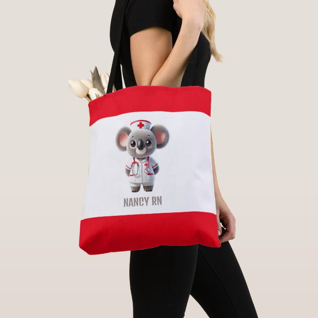Cute Koala Bear Nurse with Red Stethoscope Tote Bag (Close Up)