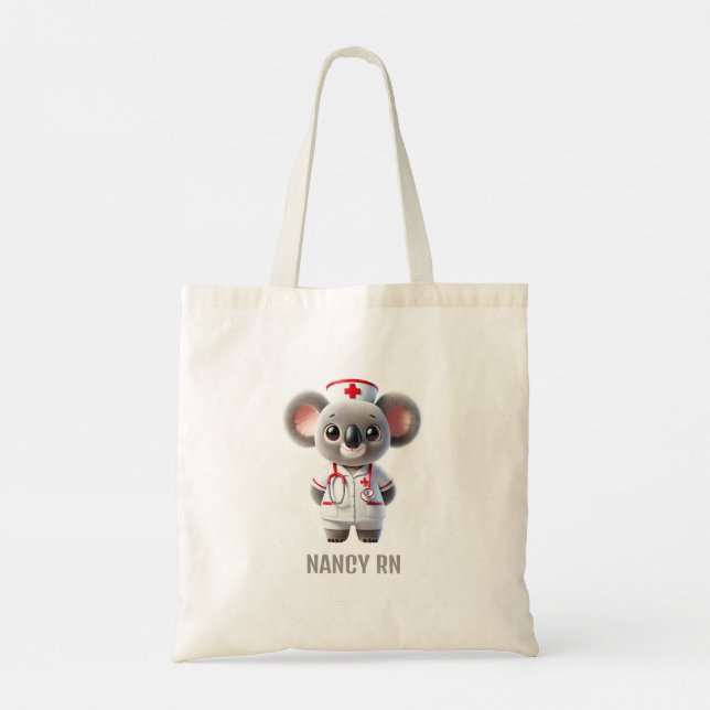 Cute Koala Bear Nurse with Red Stethoscope Tote Bag (Back)