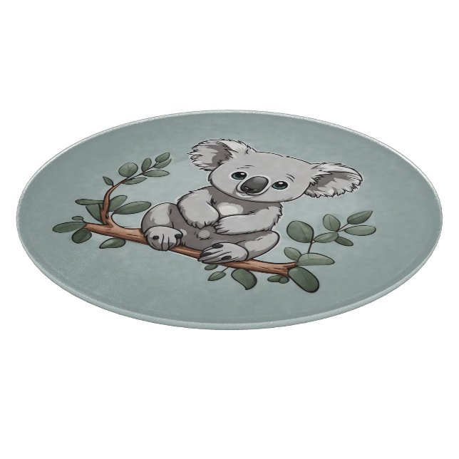 Cute koala bear on teal cutting board (Corner)