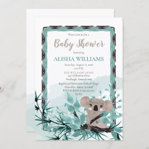Cute Koala Bear on Watercolor Baby Shower I Invitation
