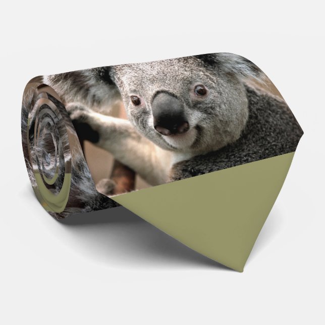 Cute Koala Bear Photo Tie (green background) (Rolled)