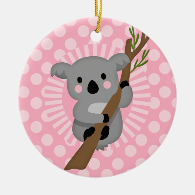 Cute Koala Bear - Pink Grey Girl Ceramic Ornament (Front)