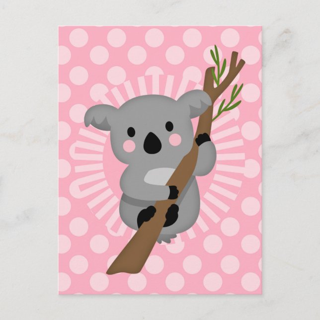 Cute Koala Bear - Pink Grey Girl Postcard (Front)