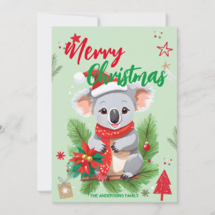 Cute Koala BEAR santaChristmas Holiday Family name Card