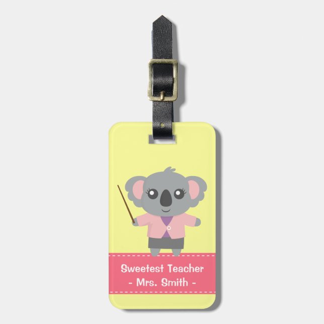 Cute Koala Bear Teacher Appreciation Personalised Luggage Tag (Front Vertical)