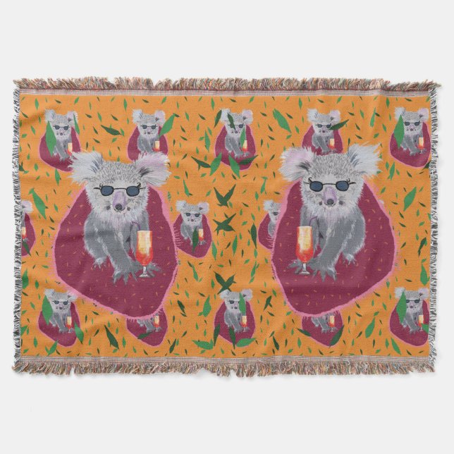 Cute Koala Bear Throw Blanket (Front)