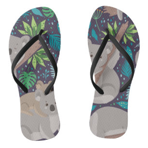 Cute Koala Bear Tropical Leaves Thongs