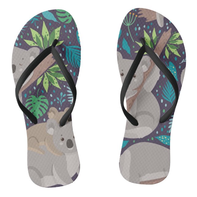 Cute Koala Bear Tropical Leaves Thongs (Footbed)