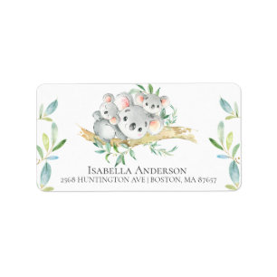 Cute Koala Bear Twins Baby Boy Shower Label
