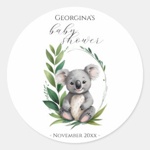 Cute Koala Bear Watercolor Green Baby Shower Classic Round Sticker