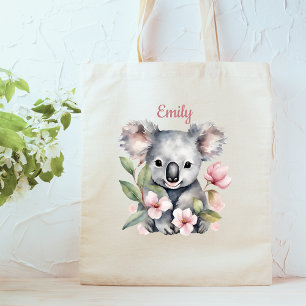 Cute Koala Bear Watercolor Name Tote Bag