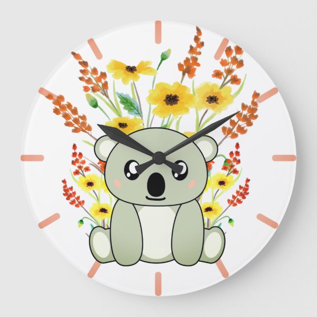 Cute Koala Bear with Flowers  Large Clock (Front)