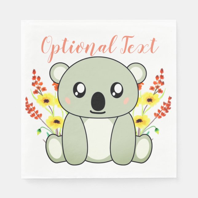 Cute Koala Bear with Flowers   Napkin (Front)