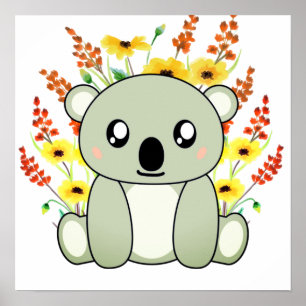 Cute Koala Bear with Flowers Poster