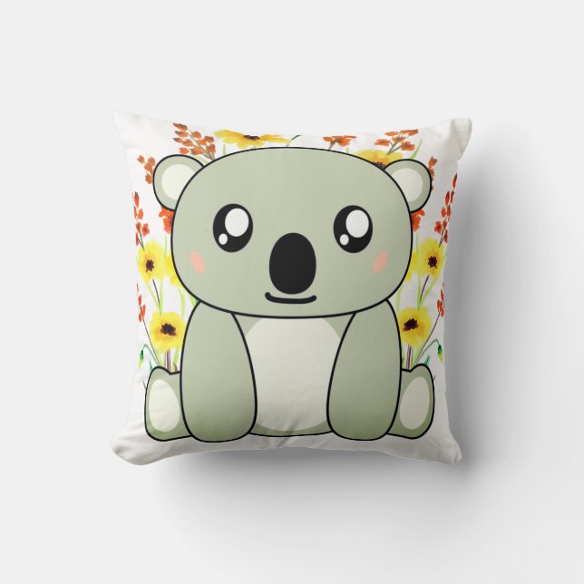 Cute Koala Bear with Flowers Throw Pillow (Front)
