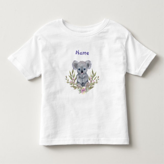 Cute Koala Bear with Flowers Toddler T-Shirt (Front)