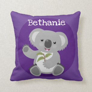 Cute koala bear with leaves cartoon illustration cushion