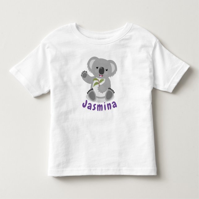 Cute koala bear with leaves cartoon illustration toddler T-Shirt (Front)