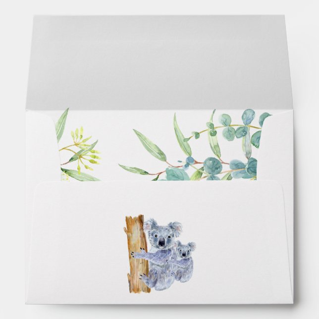 Cute Koala Bears Eucalyptus Leaves Baby Shower Envelope (Back (Bottom))