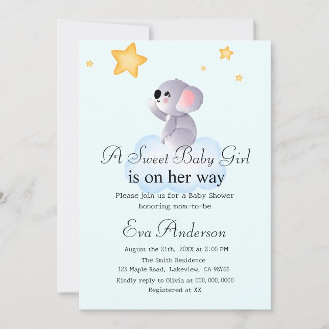 Cute Koala Boho Reach For The Stars Baby Shower Invitation (Front)