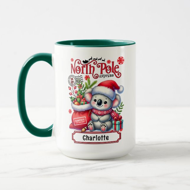 Cute Koala Chirstmas Personalised Name Mug (Left)