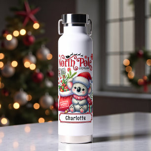 Cute Koala Chirstmas Personalised Name Water Bottle