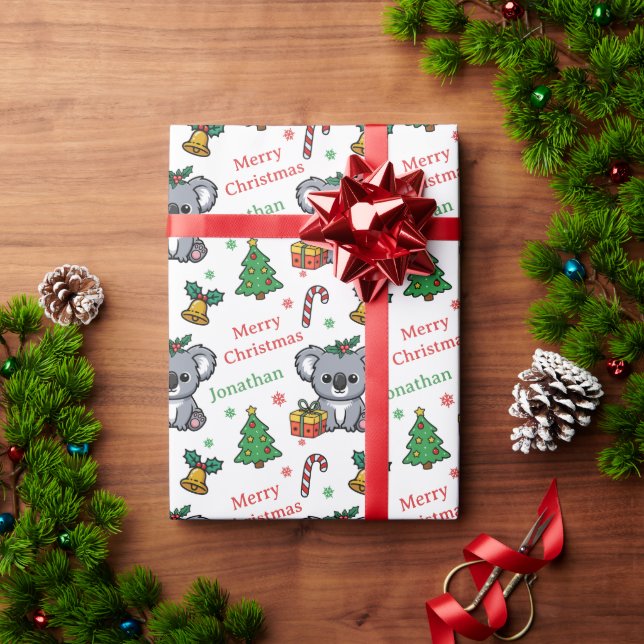 Cute Koala Christmas Tree Holidays Wrapping Paper (Holiday Gift)