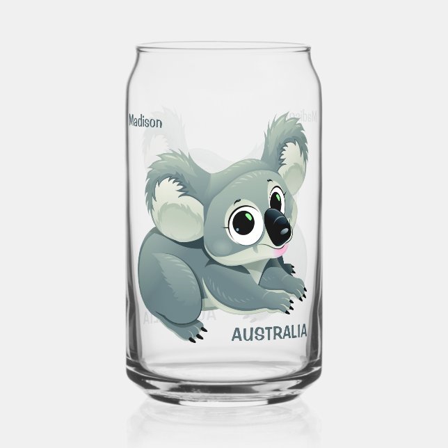 Cute Koala custom name & text Can Glass (Front)