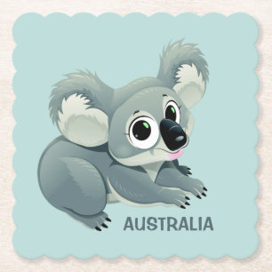 Cute Koala custom text paper coasters