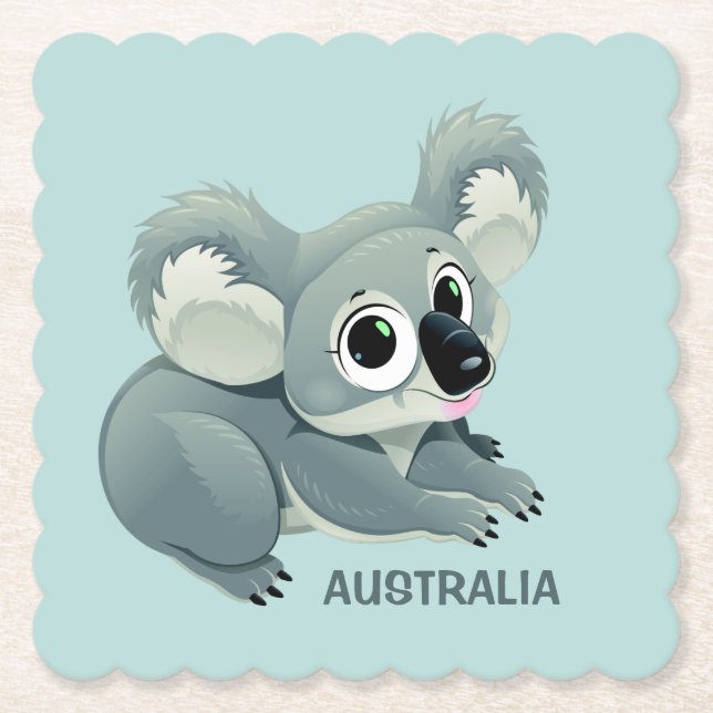 Cute Koala custom text paper coasters (Front)