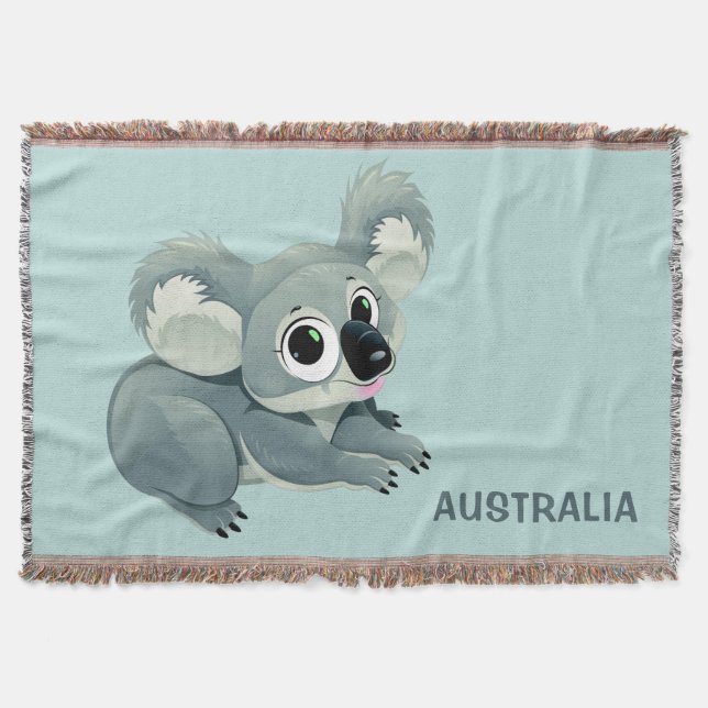 Cute Koala custom text throw blanket (Front)
