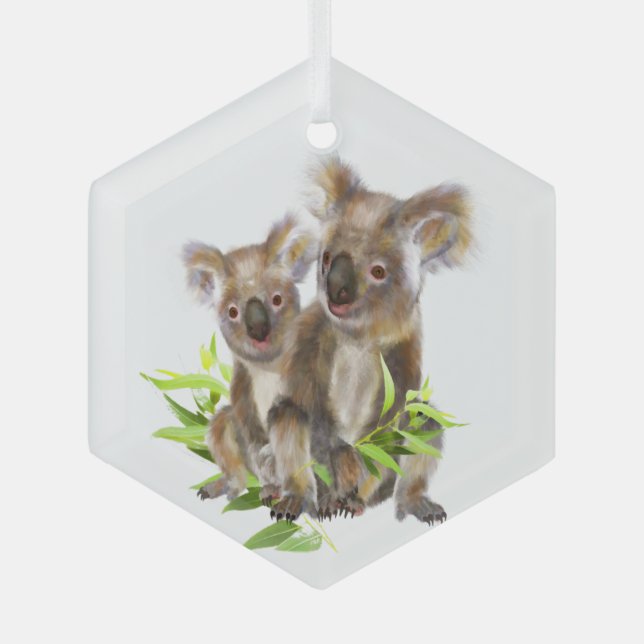 Cute Koala Cute Australian Bears Animal Fun Glass Tree Decoration (Front)