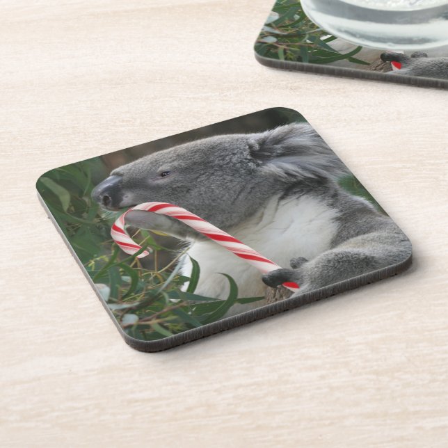 Cute Koala Eating Candy Cane Coaster (Left Side)
