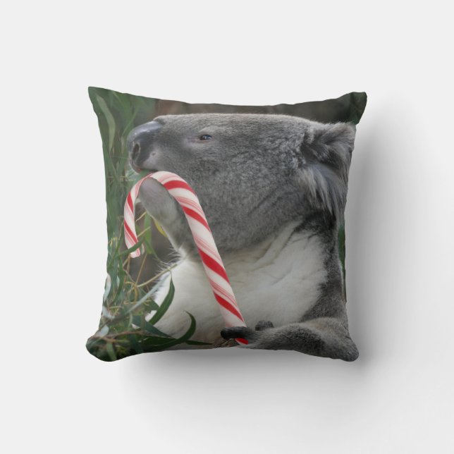 Cute Koala Eating Candy Cane Cushion (Front)