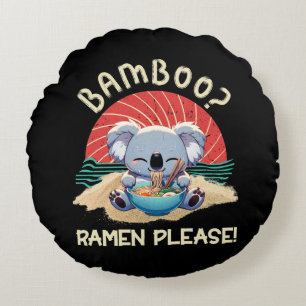 Cute Koala eating Ramen Vintage Sunshine Round Cushion