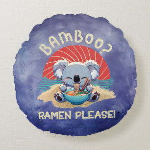 Cute Koala eating Ramen Vintage Sunshine Round Cushion