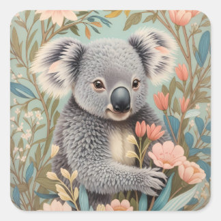 Cute Koala Elegant Pastel Floral Square Sticker