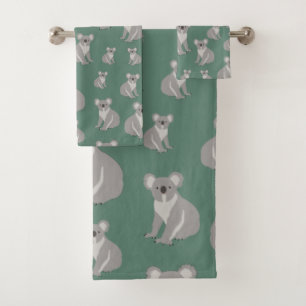 Cute Koala Eucalyptus Green Pattern Bath Towel Set