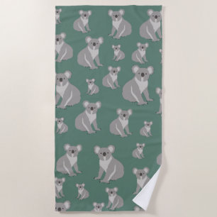 Cute Koala Eucalyptus Green Pattern Beach Towel
