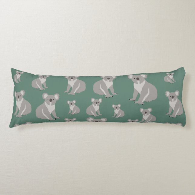 Cute Koala Eucalyptus Green Pattern Body Cushion (Front)