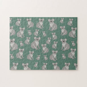 Cute Koala Eucalyptus Green Pattern  Jigsaw Puzzle