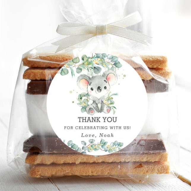 Cute Koala Eucalyptus Greenery Thank You Favour Classic Round Sticker (Creator Uploaded)